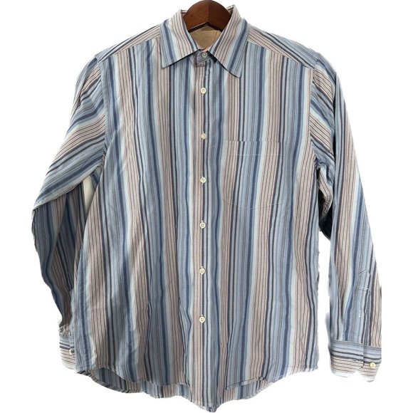 R&G London NY Robert‎ Graham Striped Button Front Long Sleeve Shirt Men's Medium - Picture 1 of 7